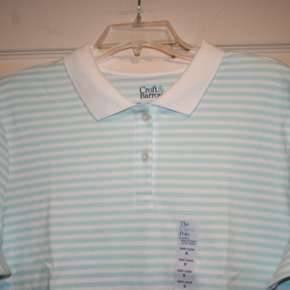 Croft & Barrow Women's Teal Striped Short Sleeve Extra Soft Polo Shirt Size XL - Picture 2 of 3